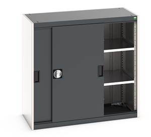 Bott cubio cupboard with lockable sliding doors 1000mm high x 1050mm wide x 525mm deep and supplied with 2 x 100kg capacity shelves.   Ideal for areas with limited space where standard outward opening doors would not be suitable.... Bott Cubio Sliding Door Cupboards restricted space tool cupboard